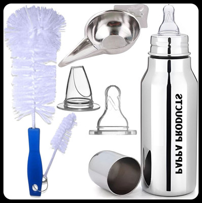 Pappa Leak Proof Stainless Steel Baby Milk Bottle - 300 ml(Silver)