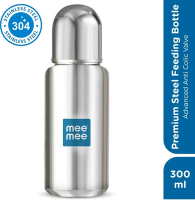 MeeMee Baby Premium Steel Feeding Bottle with Advanced Anti Colic Valve, for Babies - 300 ml(Silver)