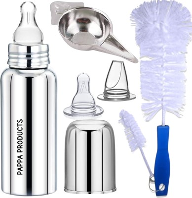 Pappa Baby Milk,Water Feeding with Cleaning Brushes,Paladai & Nipples - 300 ml(Silver)