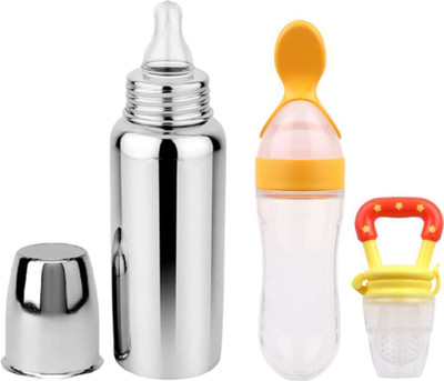 ORILACE Baby feeding bottle with silicone spoon bottle & feeder 0 to 2 years BPA free - 250 ml(BBOTTLE+YELLOWSPOON+YELLOWFEEDEER) ORILACE Baby feeding bottle with silicone spoon bottle & feeder 0 to 2 years BPA free - 250 ml(BBOTTLE+YELLOWSPOON+YELLOWFEEDEER)