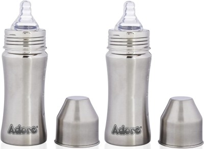 Adore Premium Steel Feeding Bottle with Anti Colic Valve, for Babies (Pack of 2) - 250 ml(White)