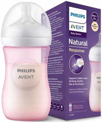 Philips Avent 1Month+ Age | Natural Response Baby Feeding Bottle | SCY903/11 | BPA Free - 260 ml(Pink, White)