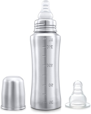 SPEEDEX Grade 304 Stainless Steel Baby Feeding Bottle Steel Feeding Bottle for Milk and Baby Drinks Zero Percent Plastic No Leakage with Internal ML Marking (240 ml) - 240 ml(Silver)