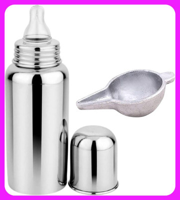 Pappa Stainless Steel Baby Feeding Bottle - 300 ml(Plain silver)