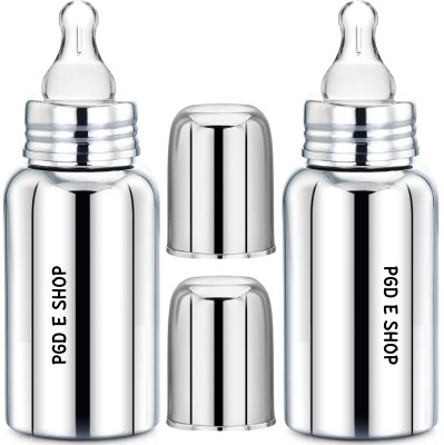 PGD Royal premium Stainless Steel Feeding Bottle for New Born Babies Infant Toddler - 220 ml(Silver)