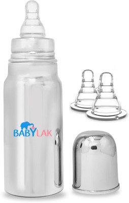 babylak Baby Milk Bottle Steel 250ml, Soft Nipple Milk Feeding Bottle for kids - 250 ml(Silver)