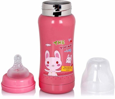 WAHHSON Stainless Steel Baby Feeding Bottle for Milk, Water with Silicone Nipple, Sipper - 240 ml(Pink)