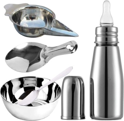 Pappa Baby Gifts Set combo Slim Stainless Steel Baby Feeding Bottle - 250 ml(Matt Finish Silver)