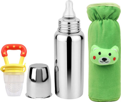 BLUSCAILE Baby Steel Feeding Bottle with Anti Colic Valve, for Babies 250 ml (Silver) - 250 ml(GRENBOTT+YELLOWFEEDER+001) BLUSCAILE Baby Steel Feeding Bottle with Anti Colic Valve, for Babies 250 ml (Silver) - 250 ml(GRENBOTT+YELLOWFEEDER+001)