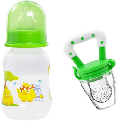 Jingle Kids Baby Soft Silicone Fruit Nibbler With Feeding Liquids Juice Milk 125ml Bottle - 125 ml(Green Cap)