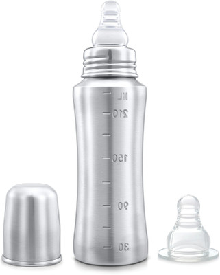 SPEEDEX Grade 304 Stainless Steel Baby Feeding Bottle Steel Feeding Bottle for Milk and Baby Drinks Zero Percent Plastic No Leakage with Internal ML Marking (240 ml) - 240 ml(Silver)