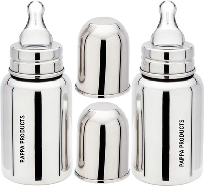Pappa Regular Stainless Steel Feeding Bottle for New Born Babies Infant Toddler - 150 ml(Silver)