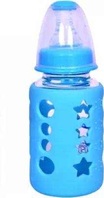 Drake Premium Quality Anti-Colic, Clear Glass Baby Feeding Bottle with Silicone Cover - 120 ml(Blue)