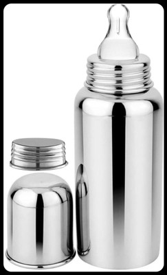 Pappa Leak Proof Stainless Steel Baby Milk Bottle - 220 ml(Silver)