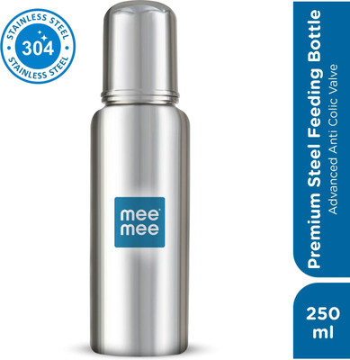 MeeMee Baby Premium Steel Feeding Bottle with Advanced Anti Colic Valve, for Babies - 250 ml(Silver)