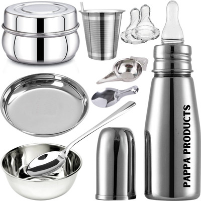 Pappa New Born Baby Gifts Set Slim Stainless Steel Baby Feeding Bottle - 250 ml(Matt Finish Silver)
