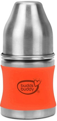 Buddsbuddy Magnum Plus Stainless Steel 2 in 1 Wide Neck Baby Feeding Bottle - 125 ml(Orange)