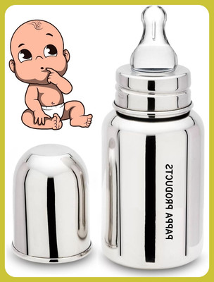 Pappa Premium Stainless Steel Feeding Bottle for Baby - 140 ml(Silver)