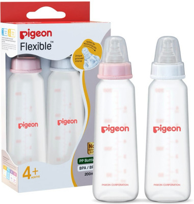 Pigeon Peristaltic baby feeding bottle Square Base -nipple M - 200 ml(Pink & White)
