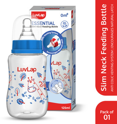 LuvLap Anti-Colic Slim Neck Essential Baby Feeding Bottle, Wild Flower Design, BPA Free - 125 ml(Blue)
