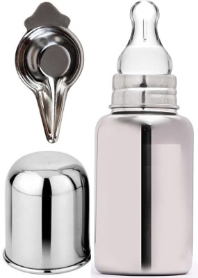 Pappa stainless steel baby feeding bottle, Regular design - 150 ml(Plain silver)