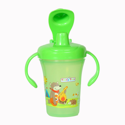The Cheeky Kidzz Baby Unbreakable Sippy Cup Learning Sipper Feeding Feeder Spout BPA Free Bottle - 250 ml(GREEN PRINT)