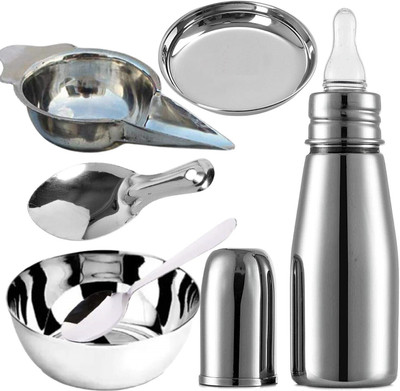 PGD New Born Baby Gifts Set Slim Stainless Steel Baby Feeding Bottle - 250 ml(Silver)