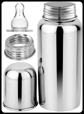 Pappa Leak Proof Stainless Steel Baby Milk Bottle - 300 ml(Silver)