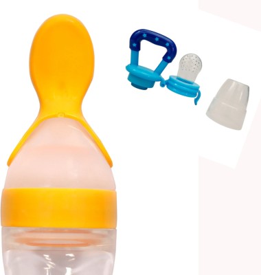 Babylib Baby SiliconBPA FREE Spoon Foodfeeder/Fruitnipple - 90 ml(Blue, Yellow)