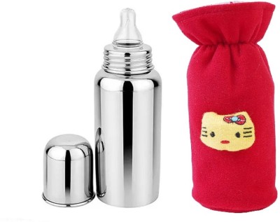 Globe paradise Baby stainless steel feeding bottle with bottle cover 250 ml - 250 ml(Silver, Red)