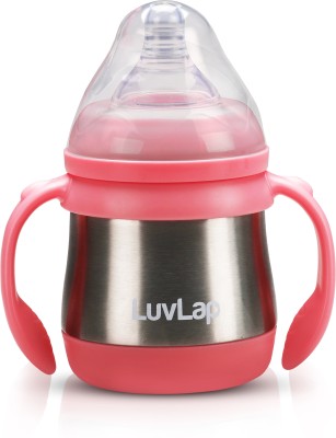 LuvLap Steel Feeding Baby Bottle, BPA Free Anti Colic, Made of SS304 Steel, Handle, 3M+ - 240 ml(Pink)