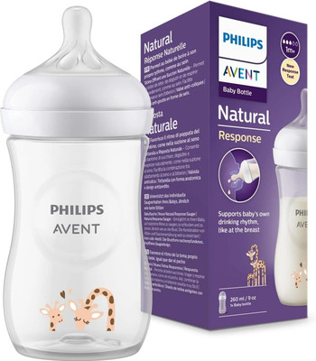 Philips Avent Natural Response Baby Bottle SCY903/66 | 1m+ age | Giraffe | BPA free - 260 ml(White)