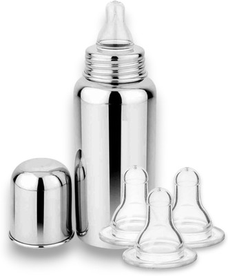 RB Point COMBO PACK BOTTLE+ 3 NIPLES Stainless Steel Baby Feeding Bottle Milk Feeding - 250 ml(Silver)