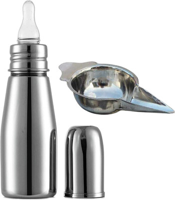 PGD Slim Stainless Steel Baby Feeding Bottle with feeder spoon - 250 ml(Silver)