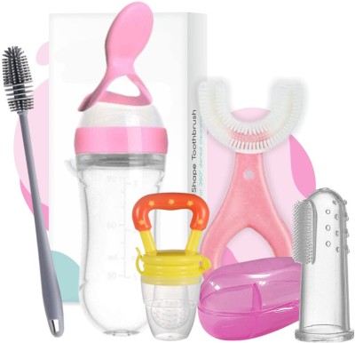 Millionminds Cleaning Brush, Spoon Feeding Bottle,Fruit Feeder,Finger Toothbrush,U Toothbrush - 90 ml(Multicolor)