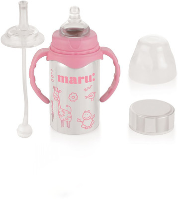 MARU 3-in-1 Steel Printed Feeding Bottle for Newborns - 3+ Months Kids - 240 ml(Pink)