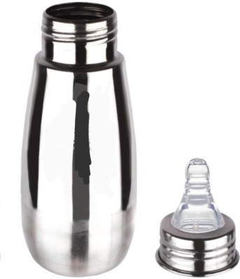 Milkybee Stainless Steel Feeding Bottle300ml with 2Nipples Exta Lid and Cleaning Brushes - 300 ml(Silver)