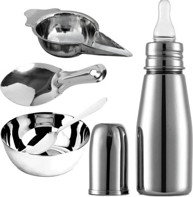 PGD New Born Baby Gifts Set Slim Stainless Steel Baby Feeding Bottle - 250 ml(Silver)