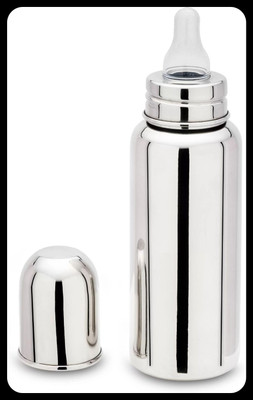 Pappa Leak Proof Stainless Steel Baby Milk Bottle - 300 ml(Silver)