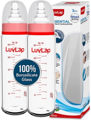 LuvLap Essential Slim Neck Glass Feeding Bottle, Upto 3 Years with Anti Colic Nipple - 250 ml(Red)