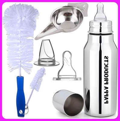 Pappa Stainless Steel Baby Feeding Bottle - 300 ml(Silver)