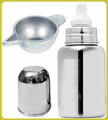 Pappa Premium Stainless Steel Feeding Bottle for Baby - 150 ml(Silver)