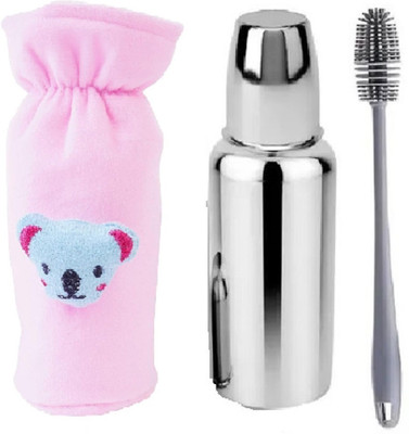 Kids Globe Baby steel feeding bottle 250 ml with bottle cover and bottle cleaning brush - 250 ml(Silver)