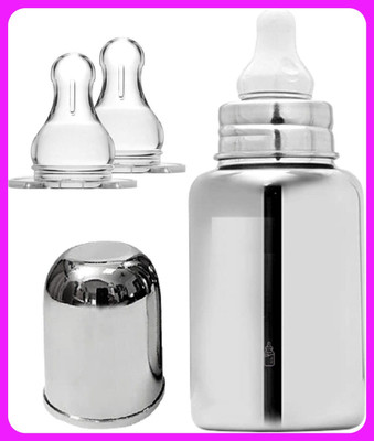 Pappa Stainless Steel Baby Feeding Bottle - 150 ml(Plain silver)