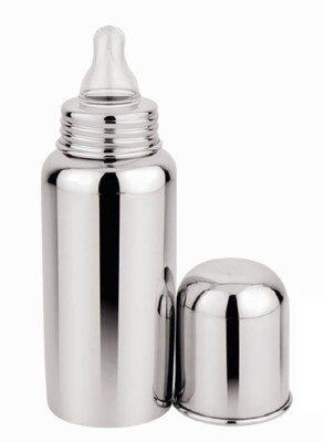 rotation Stainless Steel Feeding Bottle with High Grade Silicon Nipple - 250 ml(STAINLESS STEEL)