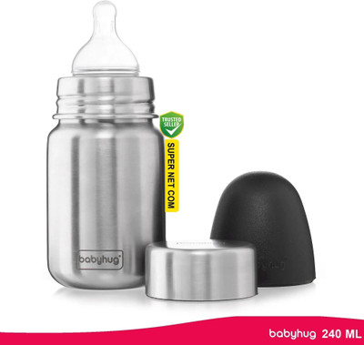 babyhug Stainless Steel Baby Feeding Bottle – BPA-Free, Leak-Proof & Safe - 240 ml(Silver)