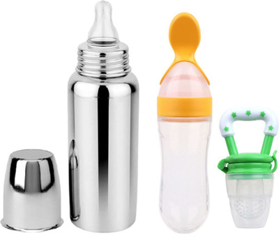 ORILACE Baby feeding bottle with silicone spoon bottle & feeder 0 to 2 years BPA free - 250 ml(BBOTTLE+YELLOWSPOON+GREENFEEDER) ORILACE Baby feeding bottle with silicone spoon bottle & feeder 0 to 2 years BPA free - 250 ml(BBOTTLE+YELLOWSPOON+GREENFEEDER)