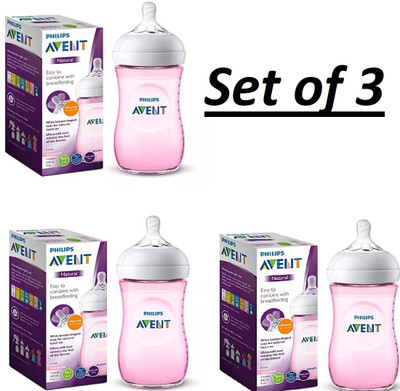 PHILIPS Avent Natural 2. 0 Pink Feeding Bottle 260ml SCF034/10 (Pack of 3) - 260 ml(Pink)