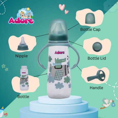 Adore England 2 in 1 Narrow Neck Anti-Colic Feeding Bottle - BIS approved - 250 ml(Green)