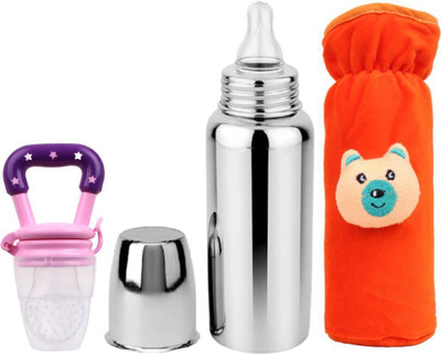 ORILACE Baby feeding bottle with cover & baby fruit feeder 0 to 2 years BPA free - 250 ml(ORANGE+BOTTLE+PI+FEEDER) ORILACE Baby feeding bottle with cover & baby fruit feeder 0 to 2 years BPA free - 250 ml(ORANGE+BOTTLE+PI+FEEDER)